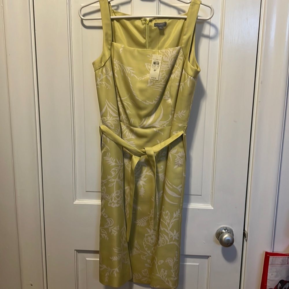 NWT Ann Taylor Spring Green Floral 100% Silk Square Neck Dress Women's 8P